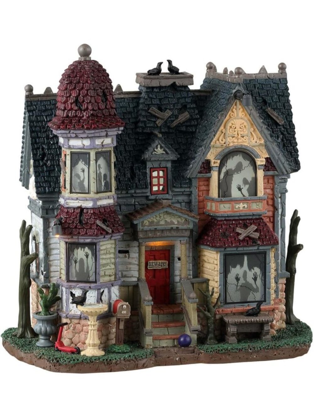 Lighted Halloween Village Building - The House of Shadows, Spooky Decor